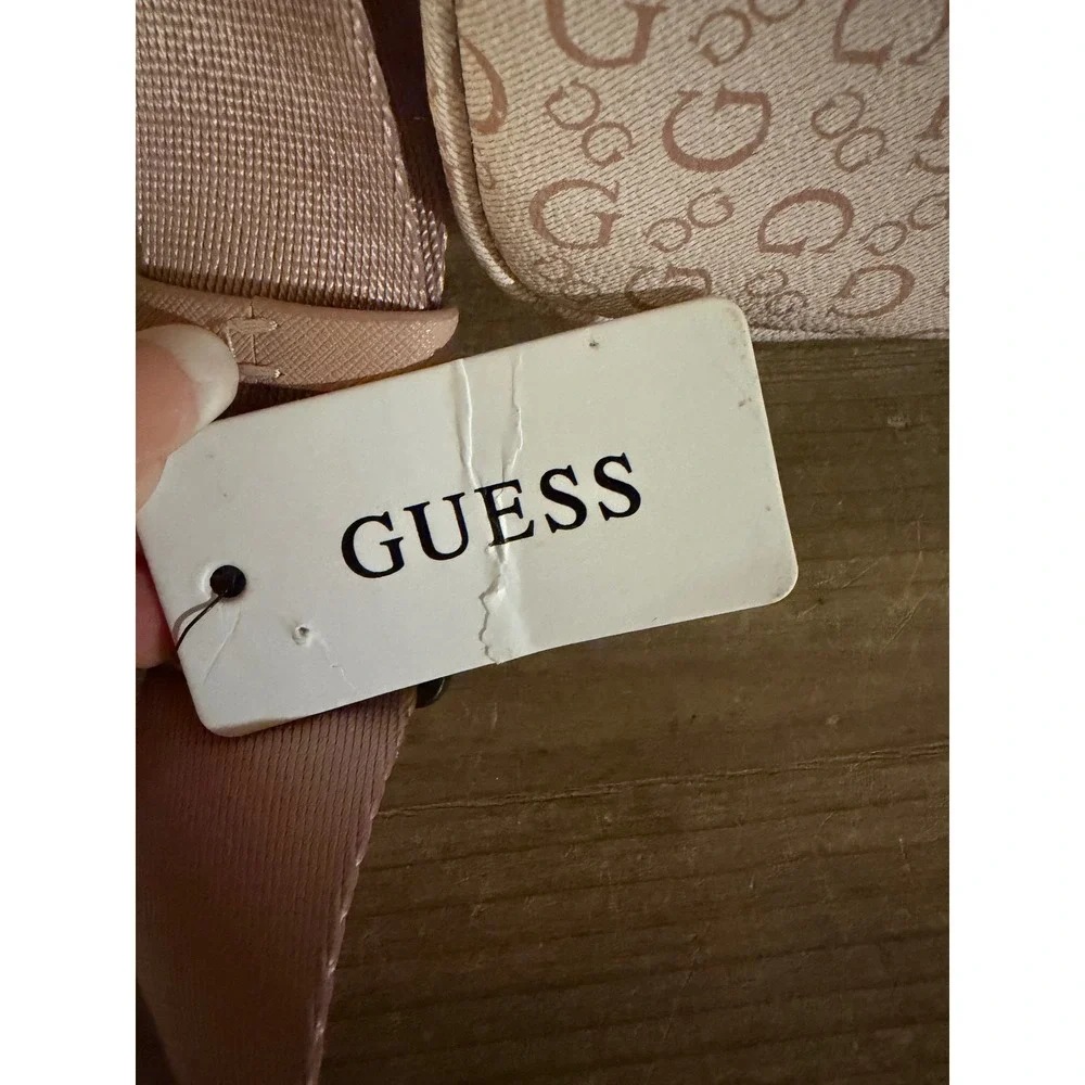 Guess Women Blush Pink Logo Print Crossbody Bag Adjustable Strap New